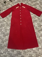 Vtg 70s Vassarette Red Velour Robe Sz S/M Housecoat Button Front Step In Pockets