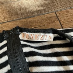 80s VTG Venezia Striped Top Black High Waist Jumpsuit Women’s Sz S Retro #29030