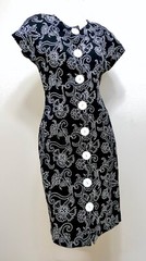 Vintage 70s 80s Ransom White Embroidery on Black Retro Wiggle Shirt Dress XS XXS