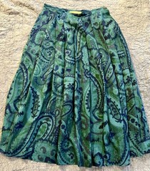 VTG Perry Ellis Wool Silk Paisley Skirt 14 Midi Green Blue Golden Girl Core 80s