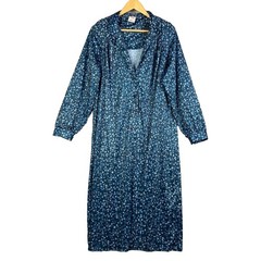 Buttons ‘n’ Bows House Dress Womens 22.5 Blue Floral Vintage Button Front Robe