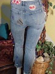 Artsy Upcycled Jeans Womens Reworked Patchwork Y2k Grunge Boho Streetwear 36