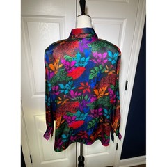Vintage Notations Silk Vibrant Multicolor Floral & Tiger Button-Down Shirt Sz22W