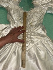 Vtg 80s Wedding Dress Beaded Puff Sleeve Bridal Gown Detachable Train Size 10