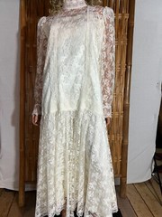 Jessica McClintock Wedding Dress 1920s Style Ivory Victorian Lace Choker Neck 16