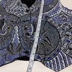 Effeci Women Vintage Batik Phoenix Beaded Cotton Vest Blue Black Small Indonesia