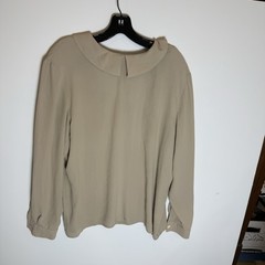 Vintage Jaeger 70’s Secretary Blouse Taupe Rear MOP Buttons Poly SIZE 38
