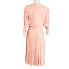 Vtg 80s All That Jazz Pink Blouson Midi Dress Lace Collar Pleated Belted Medium
