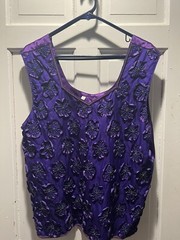 GORGEOUS PURPLE 2-Piece Jacket BEADED ROSETTES -Silk–Vintage-E/C LINED 16