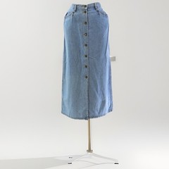 90s Vintage Liz Wear Light Wash Denim Maxi Skirt Womens 12 Full Button Front