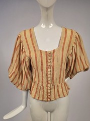 VINTAGE 1970’S STRIPED MUSLIN BLOUSE W PUFF FULL PUFF SLEEVES