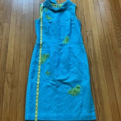 VTG Talbots Dress Turquoise Lime Butterfly Embroidery Prep Whimsy 90s Y2K 6 S