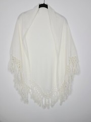 Vintage 1960s Women’s Ivory Knit Shawl Fringe Acrylic Wrap 64×38