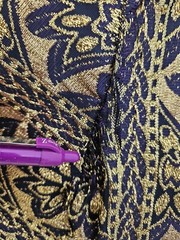 Vintage Gold Floral Brocade Empire Waist Long Dress Blue Purple 32″ Chest Sz S