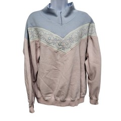 Just For Women Vintage Quarter Zip Sweatshirt Pink Blue Colorblock Chevron L