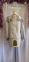 Vintage 80s Beaded Top Blouse Oversized Collar Prairie Edwardian Oversized S/M