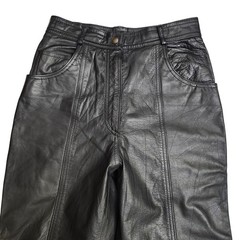 VTG Black Genuine Leather High Waisted Biker Moto Tapered Pants women’s 6 Grunge