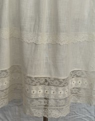 Lovely Antique 1900 Edwardian White Cotton Petticoat Lace Trim Drawstring Skirt