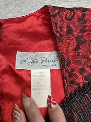 VTG Lilia Smitty Red/Black Lace Fringe Western Goth Long Gown/Dress Size 3/4