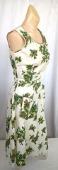 Vintage 60s Kenrose 2 Pc White/Green Floral Sleeveless Cotton Day Dress XS/SM