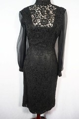 Vintage 1960’s Black Cotton & Silk Lace Cocktail Dress Size 6+