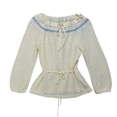 VTG Sears Crochet Open Knit Sweater Pastel Stripe Small Ruffle Boho Cottagecore