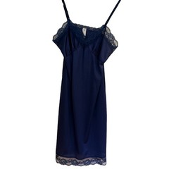 Vintage Bari 100% Nylon Blue Full Slip, size 38, Lace Bodice and Hem Excellent