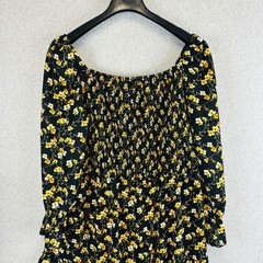 Just Found Womans Dress 3X Dress Long Sleeve Black Floral Baby Doll Smocked