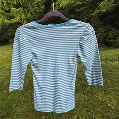 Vintage Currants By Jeri Jo Turquoise White Striped 3/4 Sleeve Top Sz SM 1980s