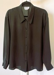 Vintage Silk Dragon Black Silk Blouse Shirt Top Long Sleeve Size L