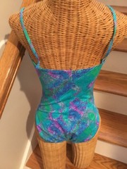 VTG DeWeese Design Swimsuit 60s 70s Fabric Flower Embellishments Sz 12
