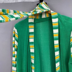 VTG 70s Terry Cloth Robe Green Yellow Striped Maxi Belted Loungewear M-XL Unisex