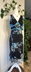 Vintage dress Small Y2k 2000s 90s Black Teal Ribbons Blue Laura Canada Tie back