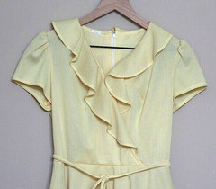 Vintage Dress 1970s 1980s Ruffle Womens Size Small 4 6 Tie Belt Fit Flare