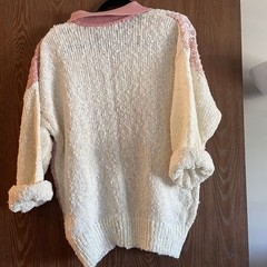 Diamond Hill vintage 80s beaded knit collared sweater pink white medium