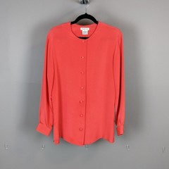 Vintage 100% Silk Talbots Button Front Blazer Blouse Coral Minimalist Top 10