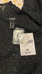 F21 Sheer Black Gold Dots Goth Prairie Teacher Button Up Blouse Sz M NWT