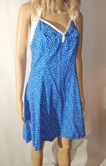 POLKA DOT PIN-UP HALTER ROCKABILLY DRESS HAND MADE MEDIUM VINTAGE 1950S BLUE & W