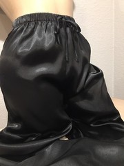 Vtg Black Shiny Satin Lounge Pajama Pants M