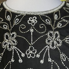 Vtg Laurence Kazar New York Evening Top Large Black Silver White Beaded Sequin