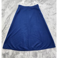Vintage 50s 60s Stretch Polyester A-Line Skirt Size S Blue Side Zip Button