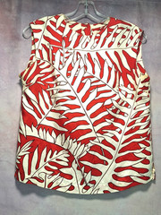 VTG RHODA LEE Red/White/Black Sleeveless Back-Buttons 60s ACETATE SHELL/TOP SZ34