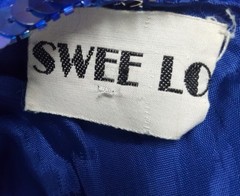 VTG Swee Lo Silk Bead Sequin Blue 100% Silk Cocktail Evening Dress Medium 80s