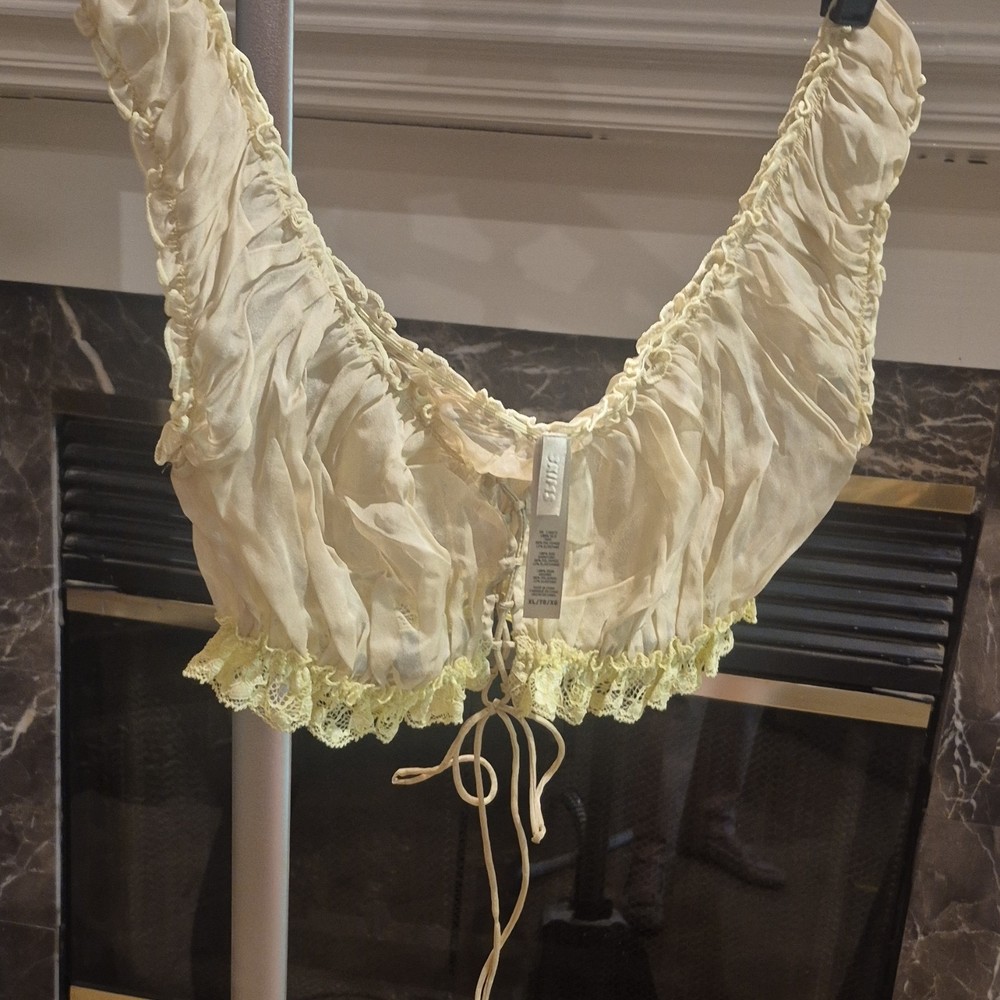CUIRÉ ivory 100% Silk Camisole XL Regular Polyamide Elastane Lace Trim Tie Front