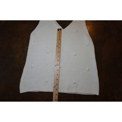 Ivory Pom Pom Knit V-Neck Sweater Vest Cottagecore Medium