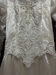 Vintage Size 10 Wedding Dress, Puffed Sleeves, High Neck, Long Train