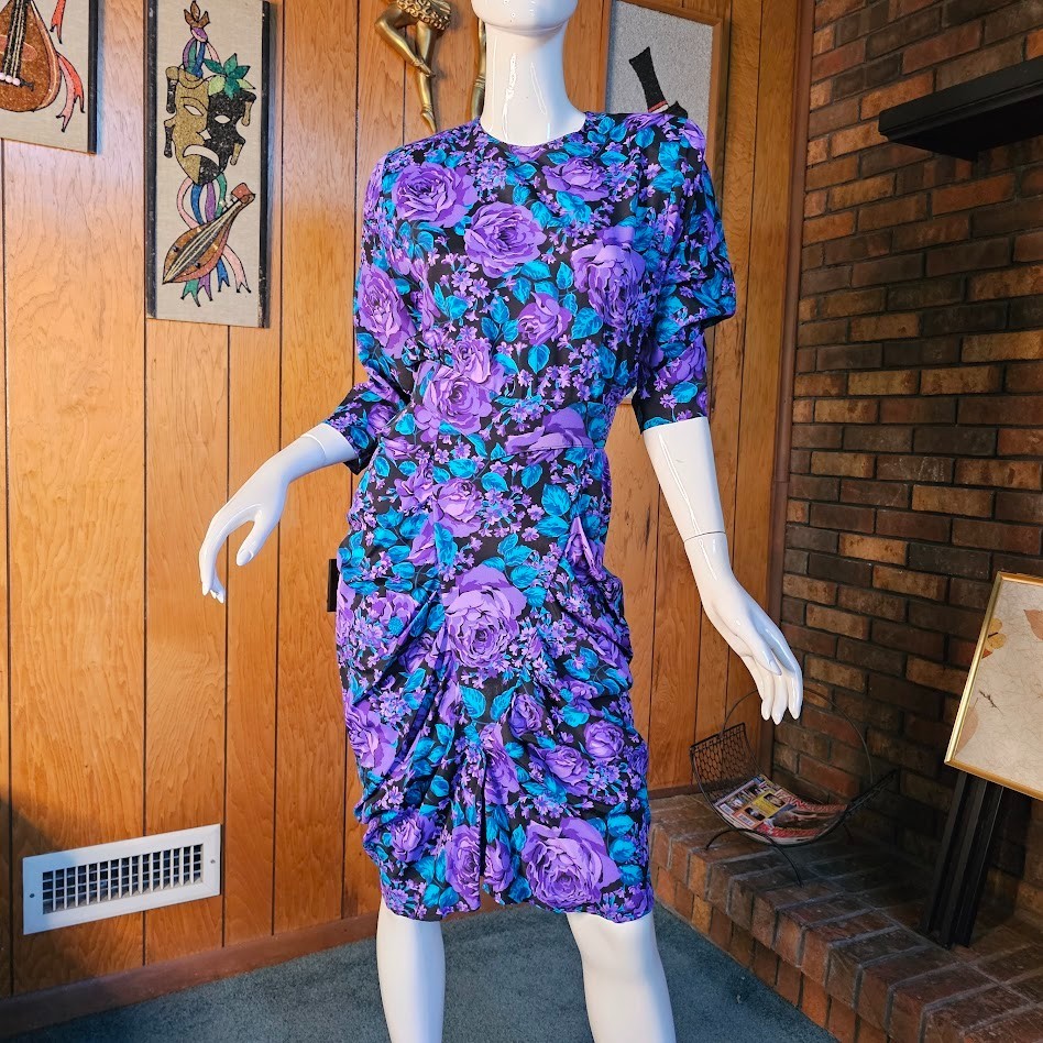 Vintage 80s New Wave Avant Garde Ruffled Wiggle Skirt Cocktail Day Party Dress S