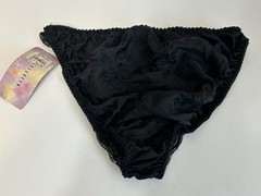 Vintage Silkscreen Black Silk Bikini Panties Bow 7 Large Lace