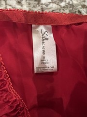 VTG 90s Silkscreen Red Shiny String Bikini Panties Hi Cut Silk Lace Small