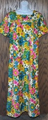 Vintage 1960’s Moana Kai Honolulu Hawaiian Dress Muu Muu Maxi Psychedelic Floral
